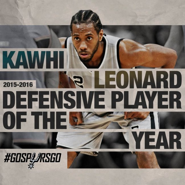 Kawhi Leonard venceu novamente o prêmio de defensor do ano (Reprodução/nba.com/spurs)