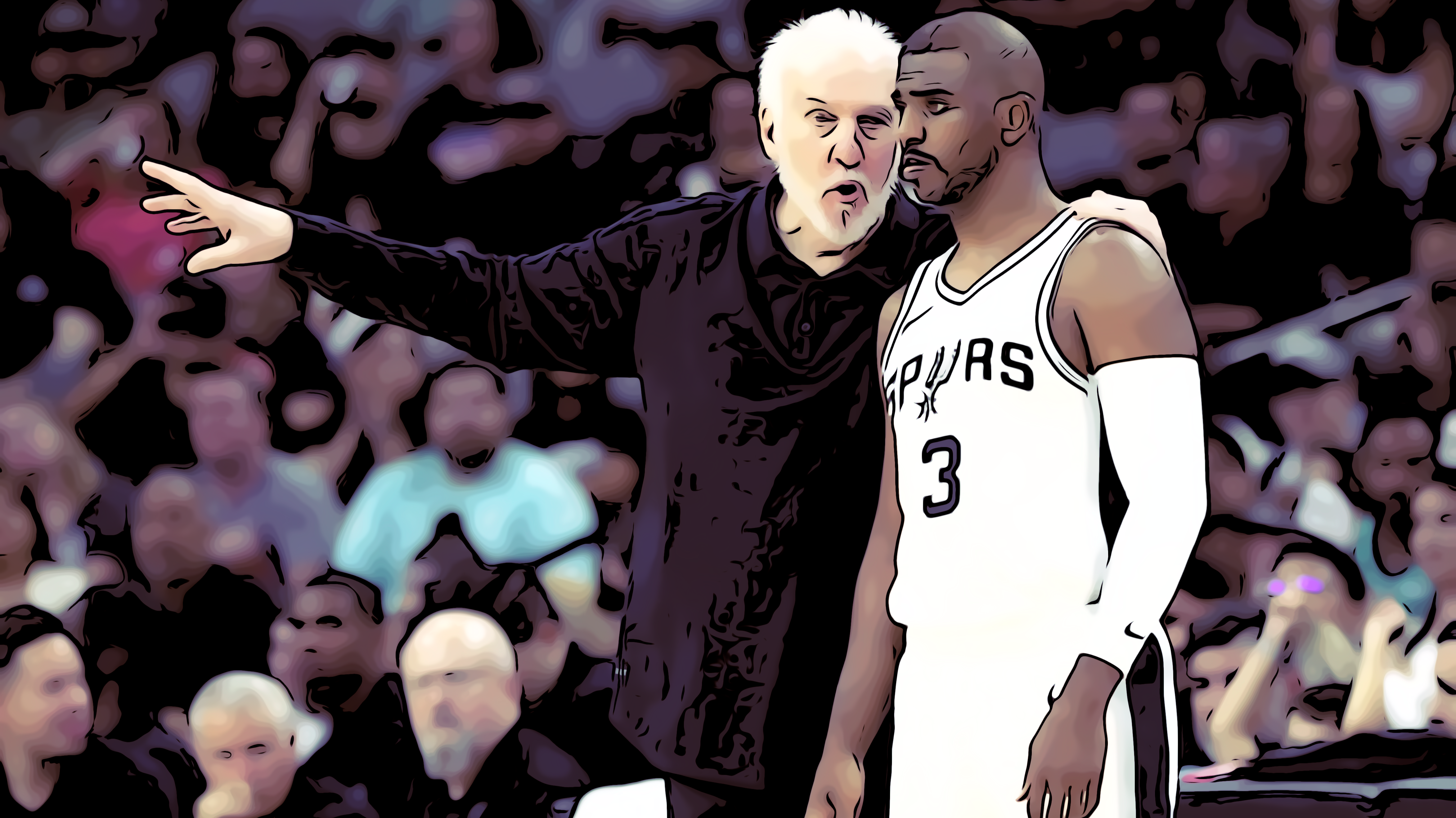 Arte do Cultura Pop sobre foto de Gregg Popovich e Chris Paul